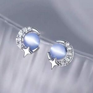 Silver and Blue Moon Star Earrings